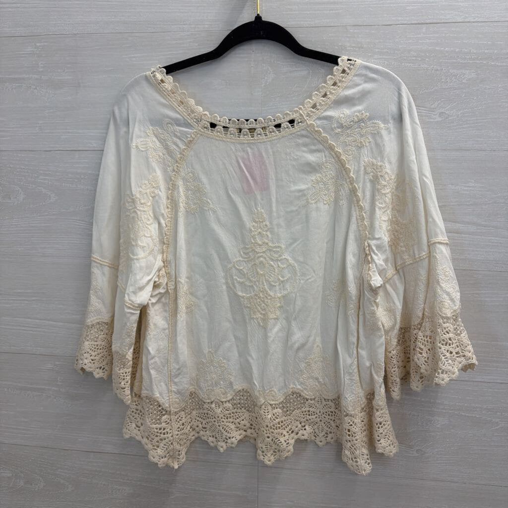 Democracy Cream Embroidered Long Sleeve Top Medium