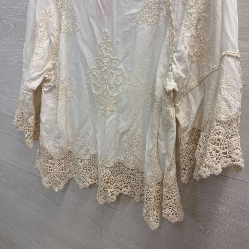 Democracy Cream Embroidered Long Sleeve Top Medium