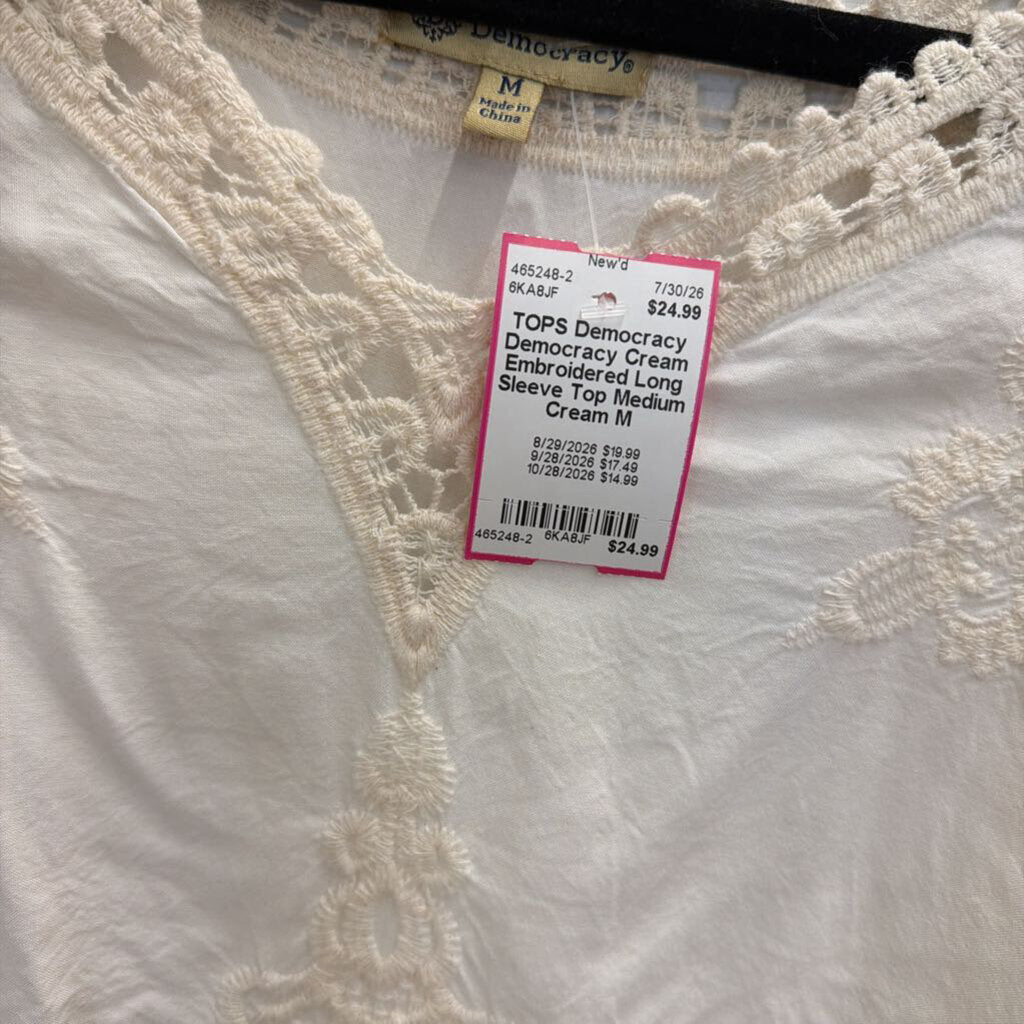 Democracy Cream Embroidered Long Sleeve Top Medium