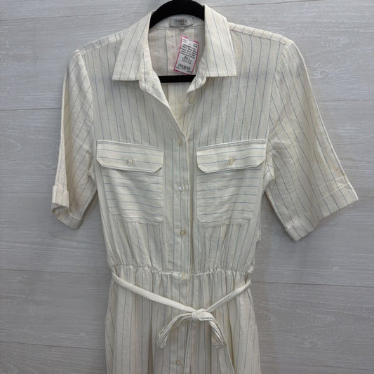 FRNCH White/ Blue Striped Short Sleeve Button Front Midi Dress Small