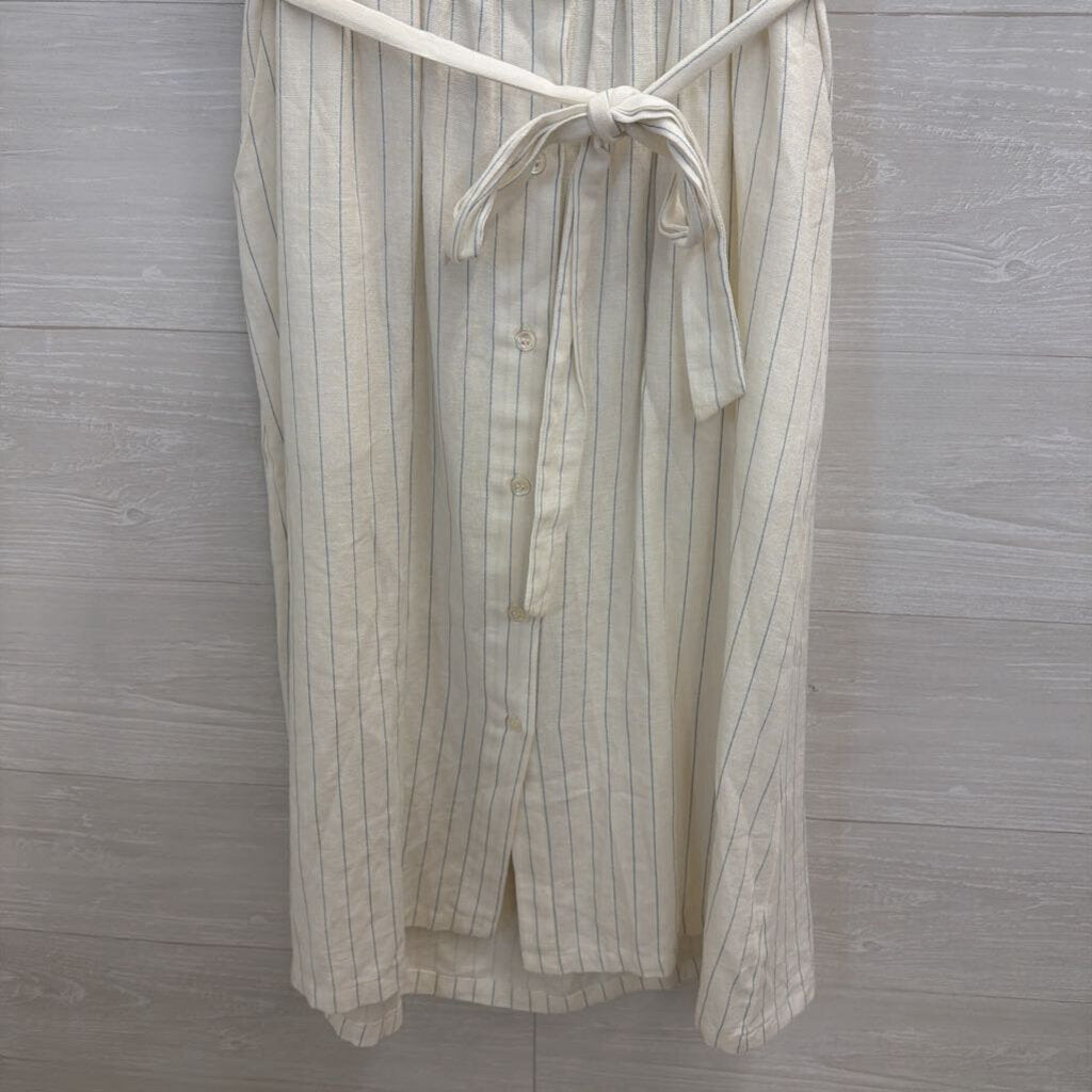 FRNCH White/ Blue Striped Short Sleeve Button Front Midi Dress Small