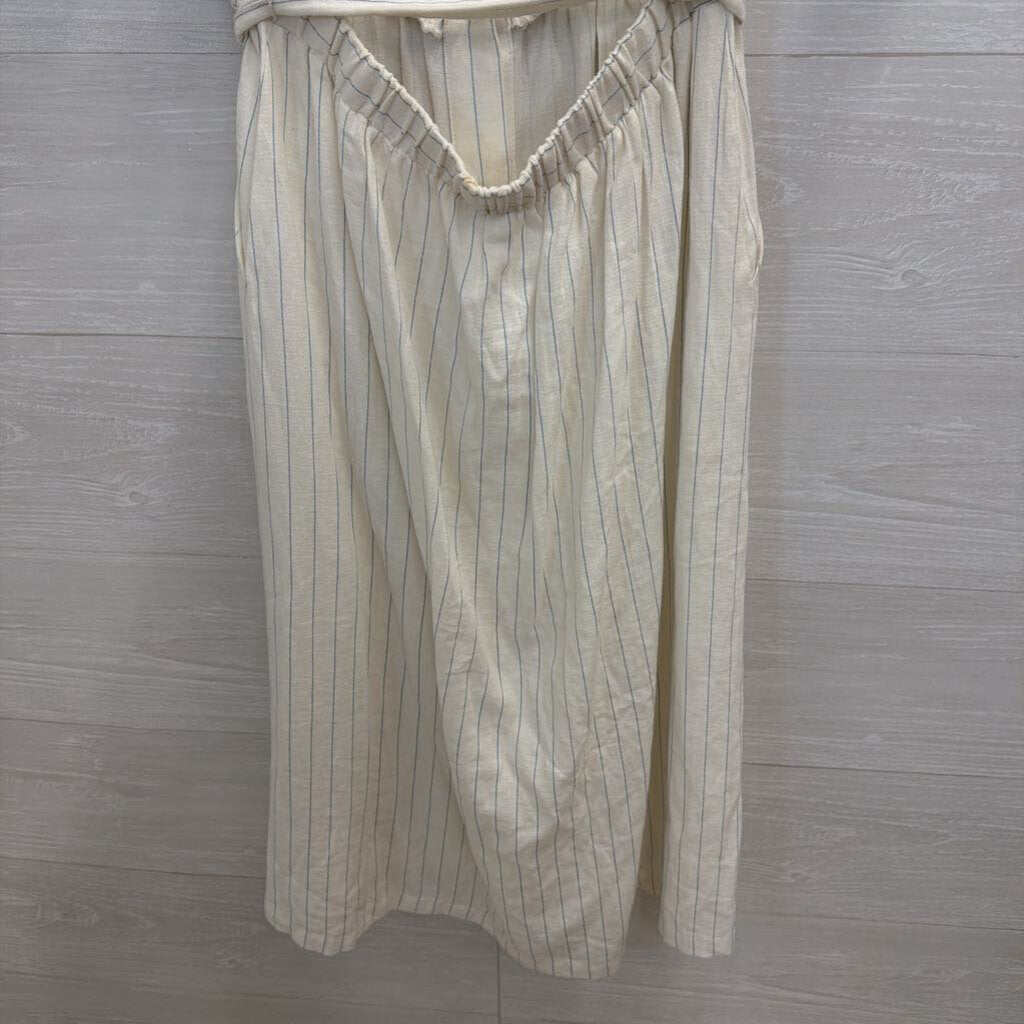 FRNCH White/ Blue Striped Short Sleeve Button Front Midi Dress Small