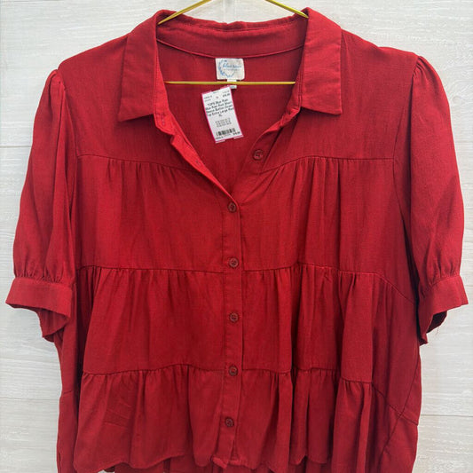Blue Rain Red Short Sleeve Button Down Top Extra Large
