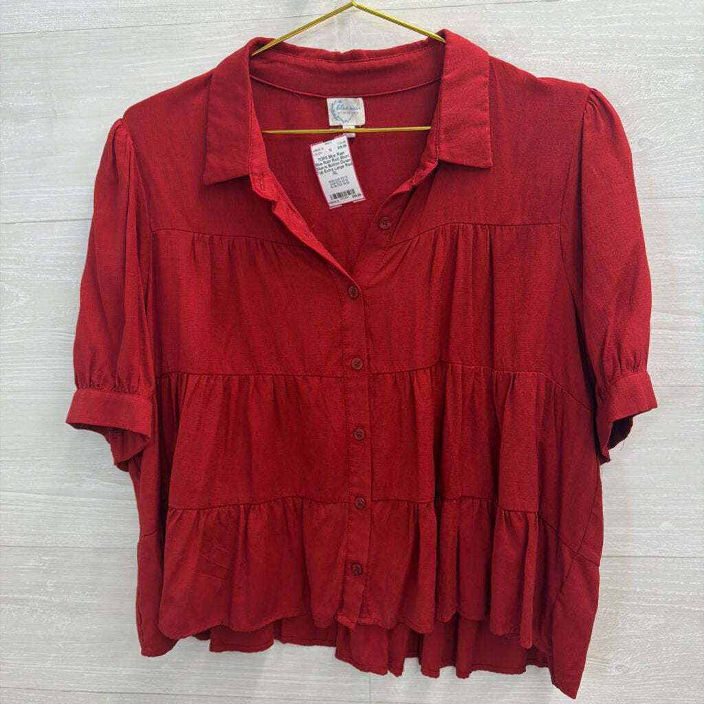 Blue Rain Red Short Sleeve Button Down Top Extra Large