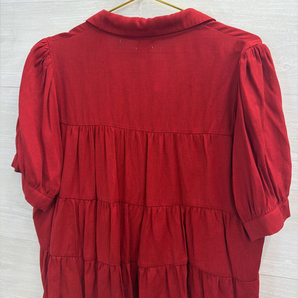 Blue Rain Red Short Sleeve Button Down Top Extra Large