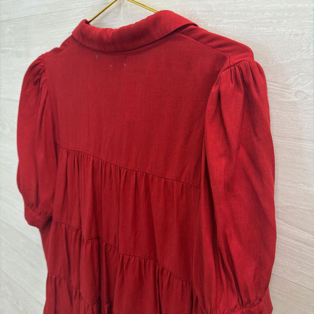 Blue Rain Red Short Sleeve Button Down Top Extra Large