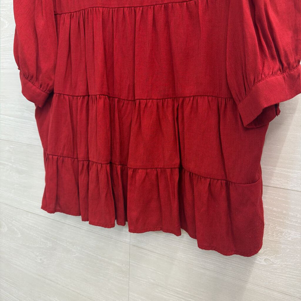 Blue Rain Red Short Sleeve Button Down Top Extra Large