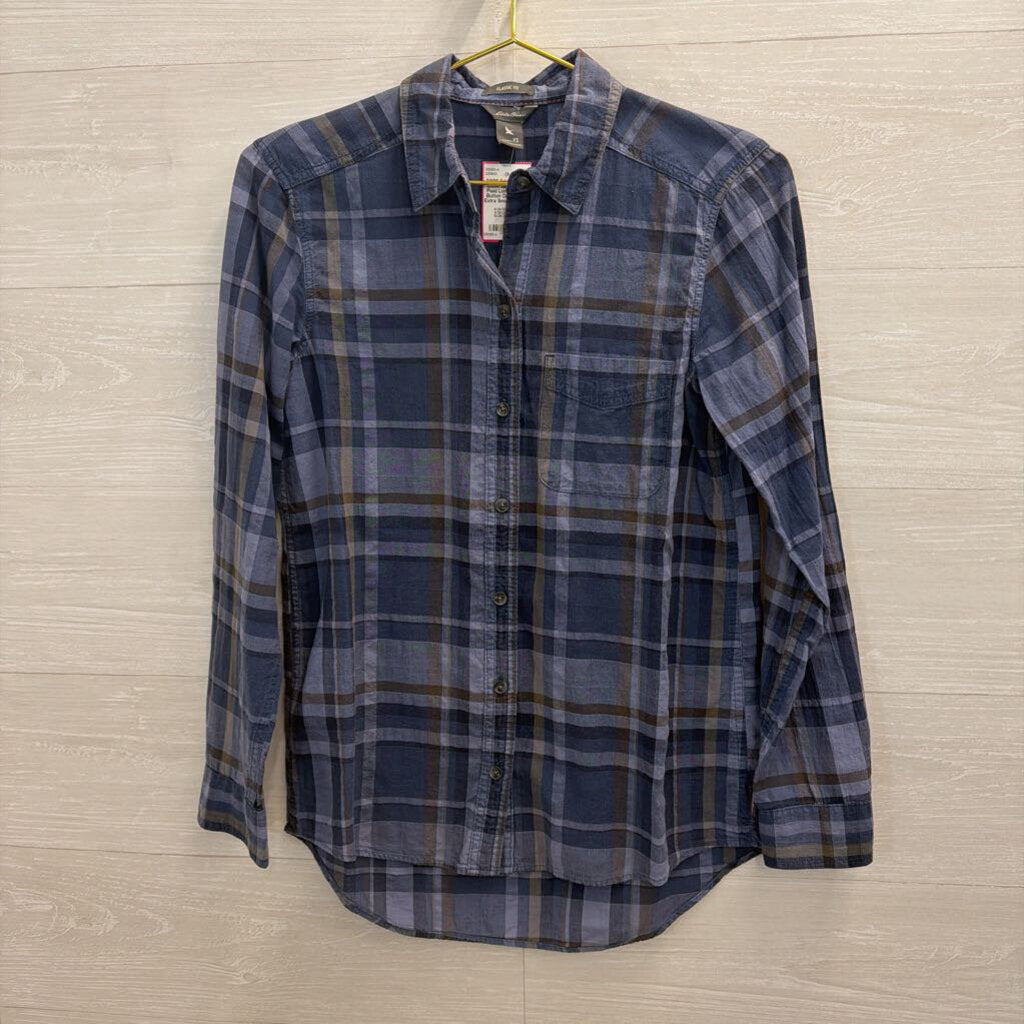 Eddie Bauer Blue Plaid Long Sleeve Button Down Top Extra Small