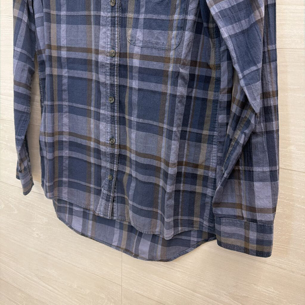 Eddie Bauer Blue Plaid Long Sleeve Button Down Top Extra Small