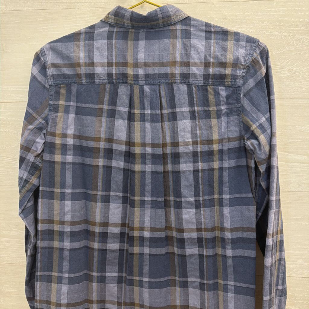 Eddie Bauer Blue Plaid Long Sleeve Button Down Top Extra Small
