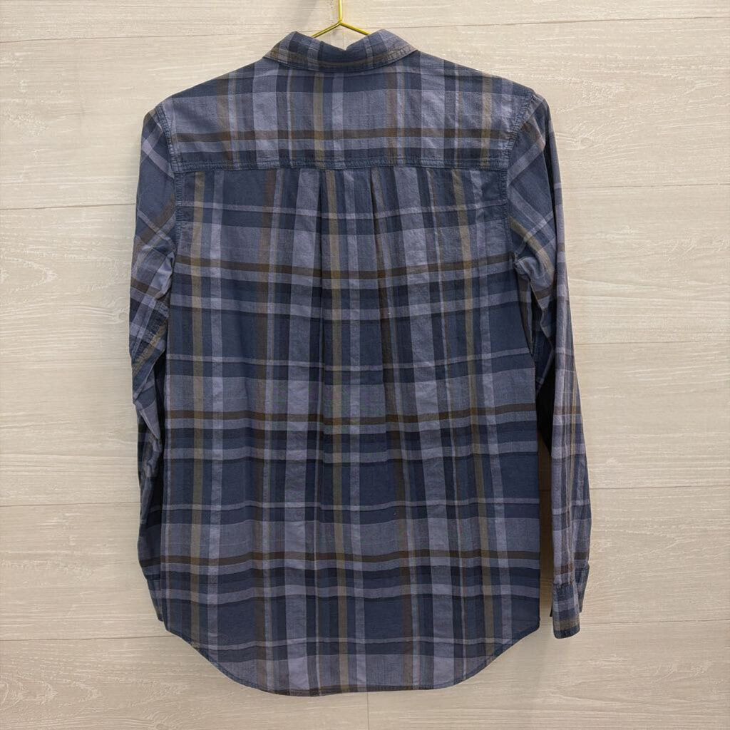 Eddie Bauer Blue Plaid Long Sleeve Button Down Top Extra Small