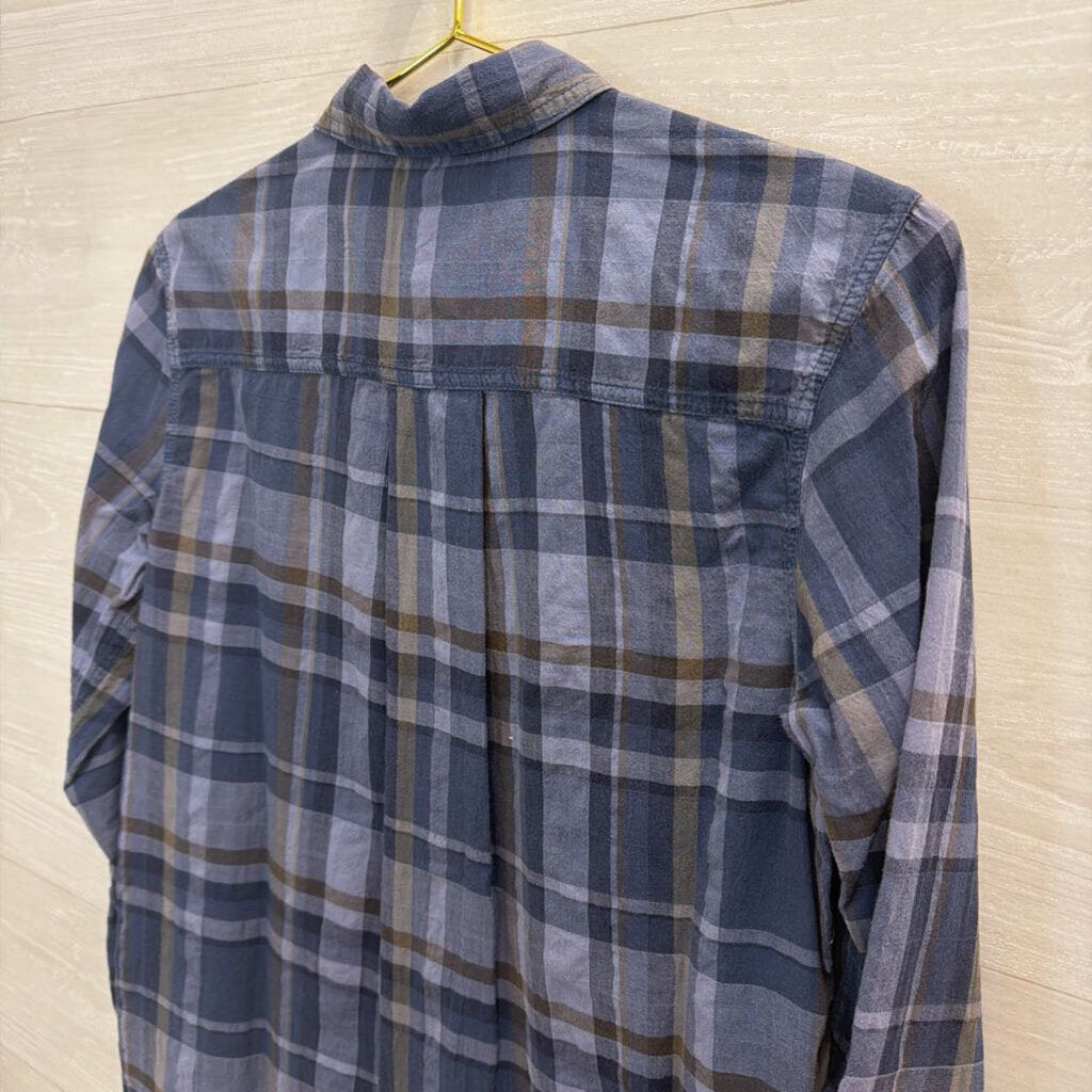 Eddie Bauer Blue Plaid Long Sleeve Button Down Top Extra Small