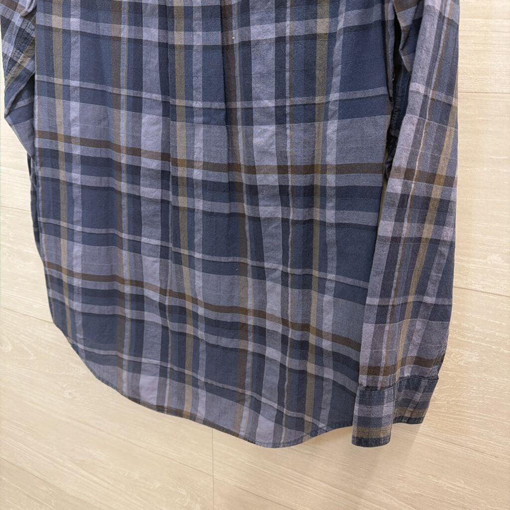 Eddie Bauer Blue Plaid Long Sleeve Button Down Top Extra Small