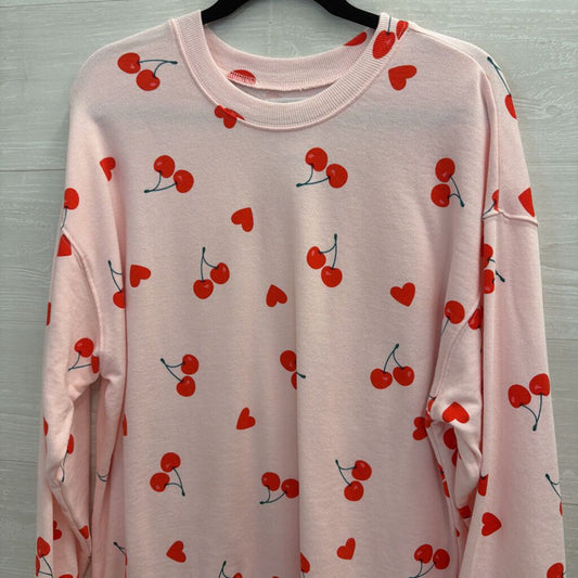 Grayson Threads Pink Cherry Print Long Sleeve Pullover Small