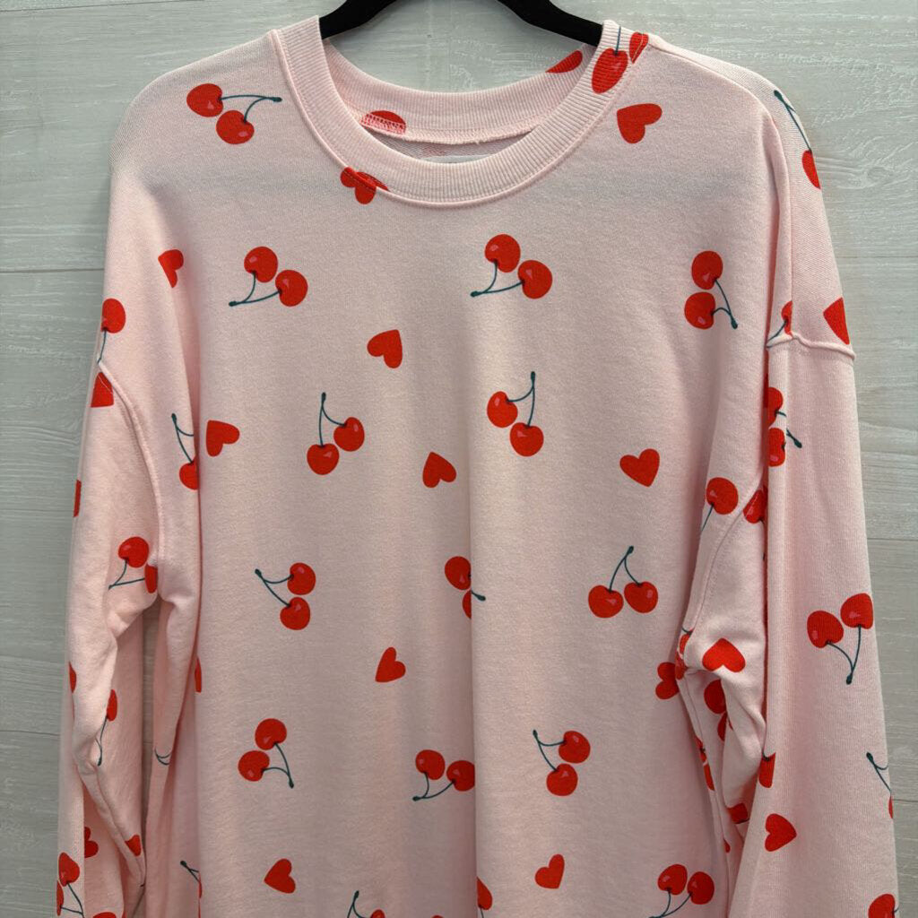 Grayson Threads Pink Cherry Print Long Sleeve Pullover Small