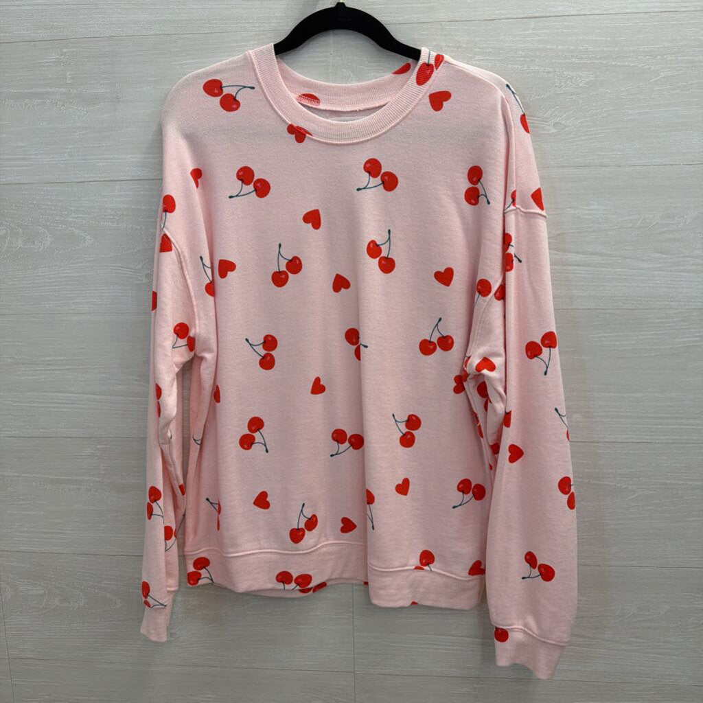 Grayson Threads Pink Cherry Print Long Sleeve Pullover Small