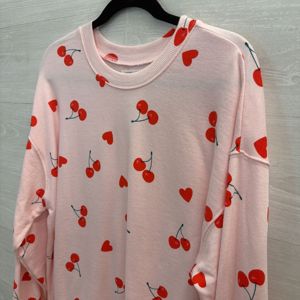 Grayson Threads Pink Cherry Print Long Sleeve Pullover Small