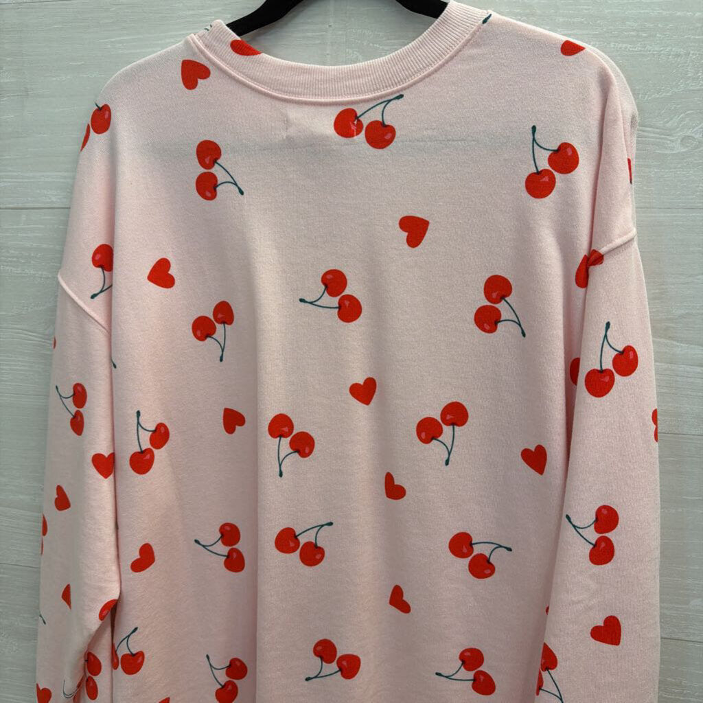 Grayson Threads Pink Cherry Print Long Sleeve Pullover Small