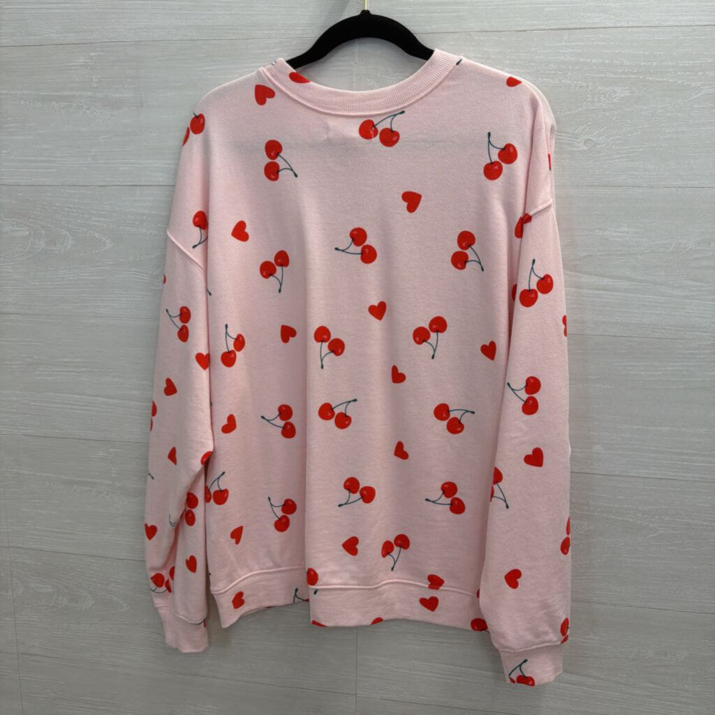 Grayson Threads Pink Cherry Print Long Sleeve Pullover Small