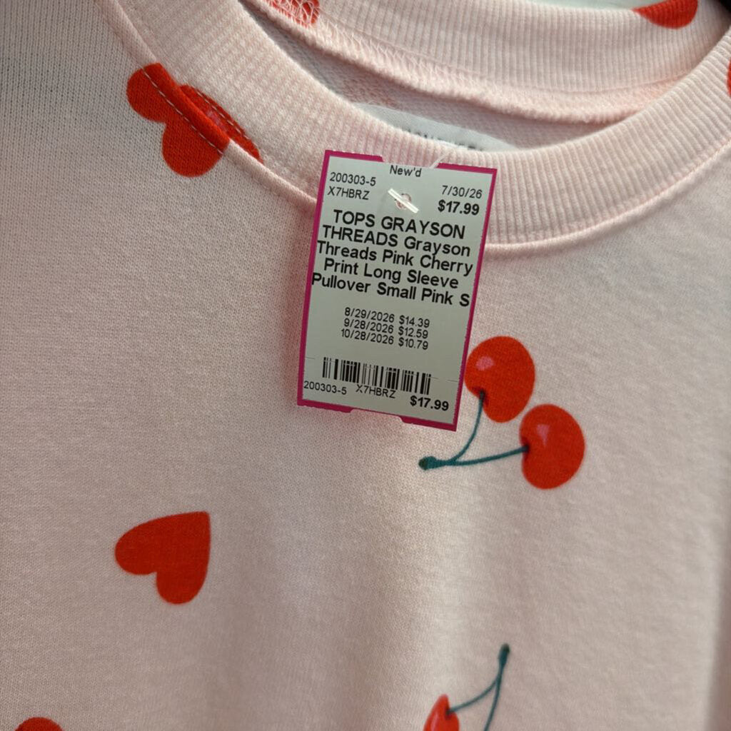 Grayson Threads Pink Cherry Print Long Sleeve Pullover Small