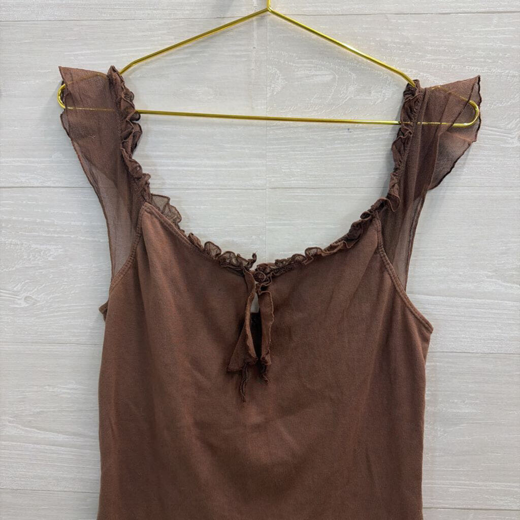 Language Los Angeles Brown Ruffle Strap Tank Top Large