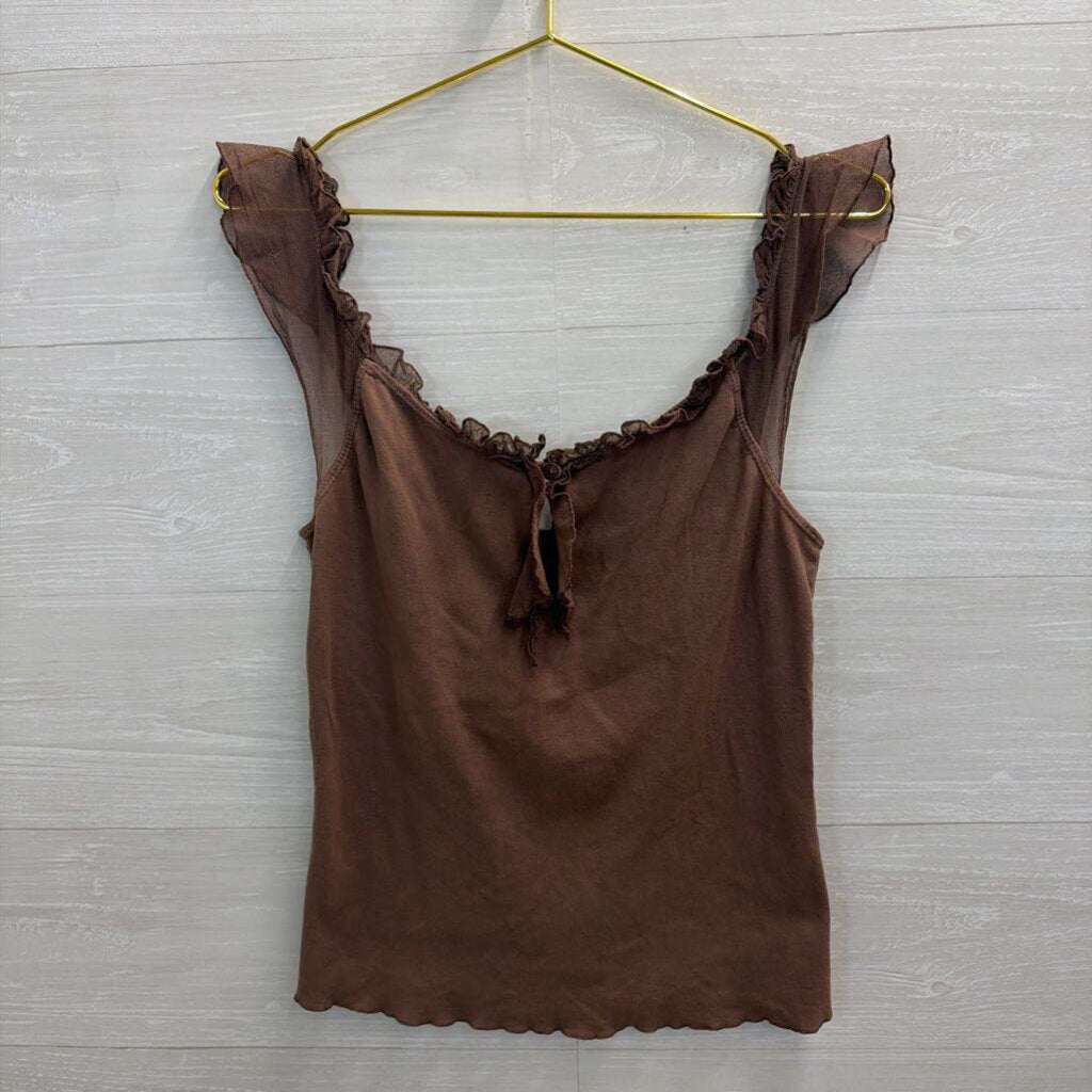 Language Los Angeles Brown Ruffle Strap Tank Top Large
