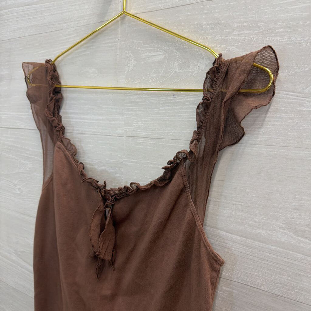 Language Los Angeles Brown Ruffle Strap Tank Top Large