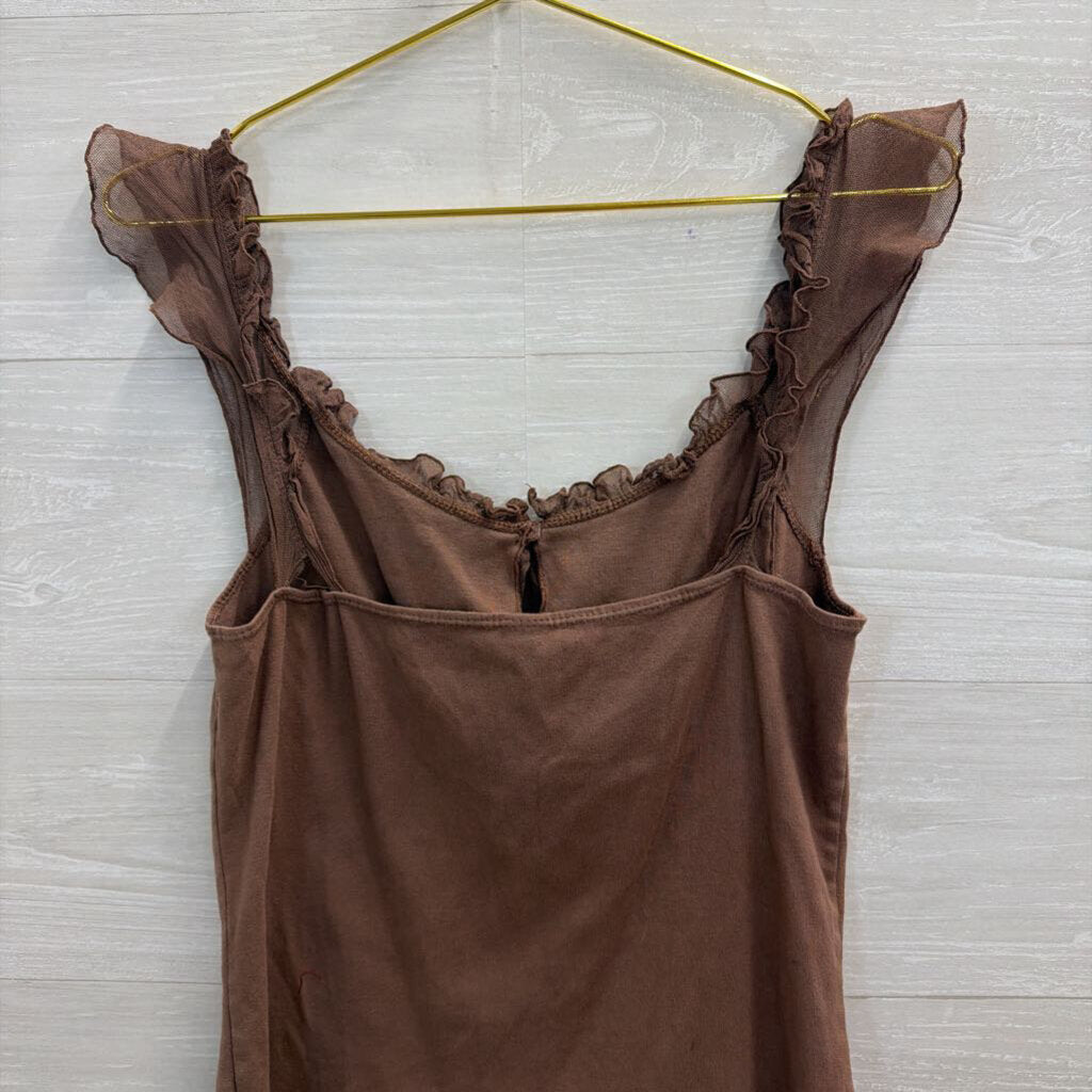Language Los Angeles Brown Ruffle Strap Tank Top Large