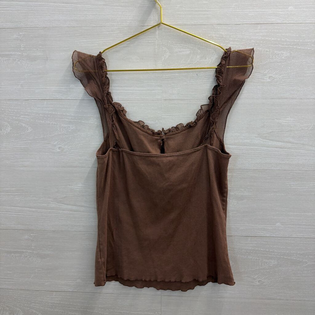 Language Los Angeles Brown Ruffle Strap Tank Top Large