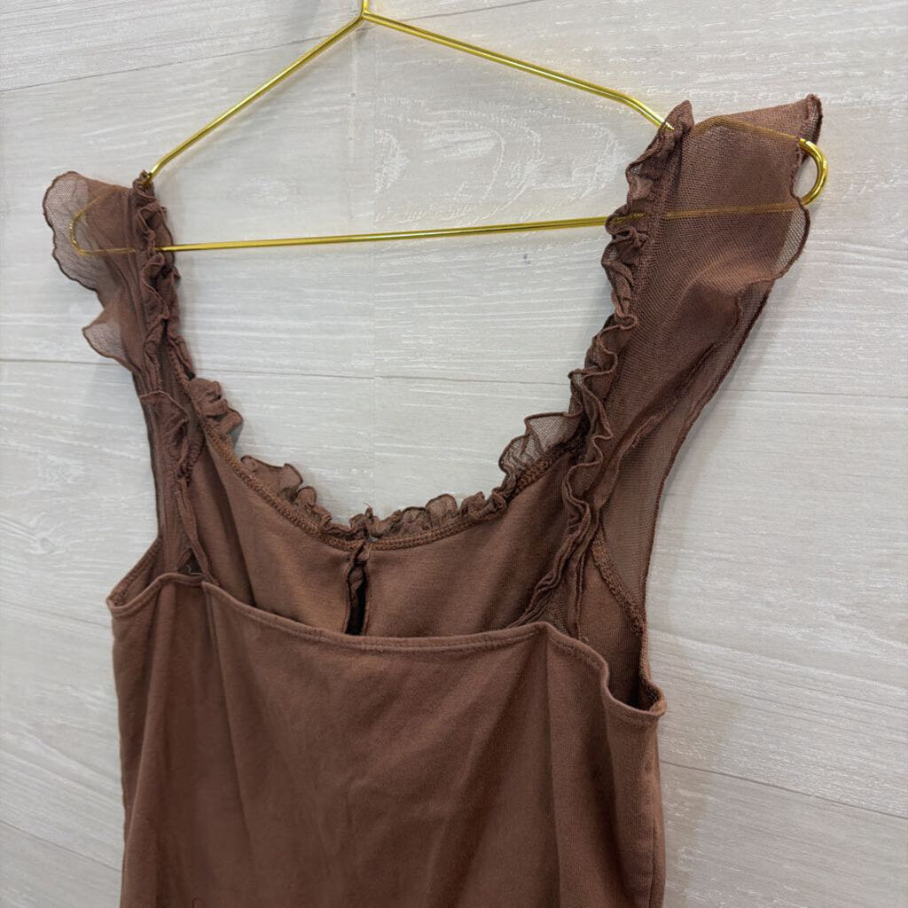 Language Los Angeles Brown Ruffle Strap Tank Top Large