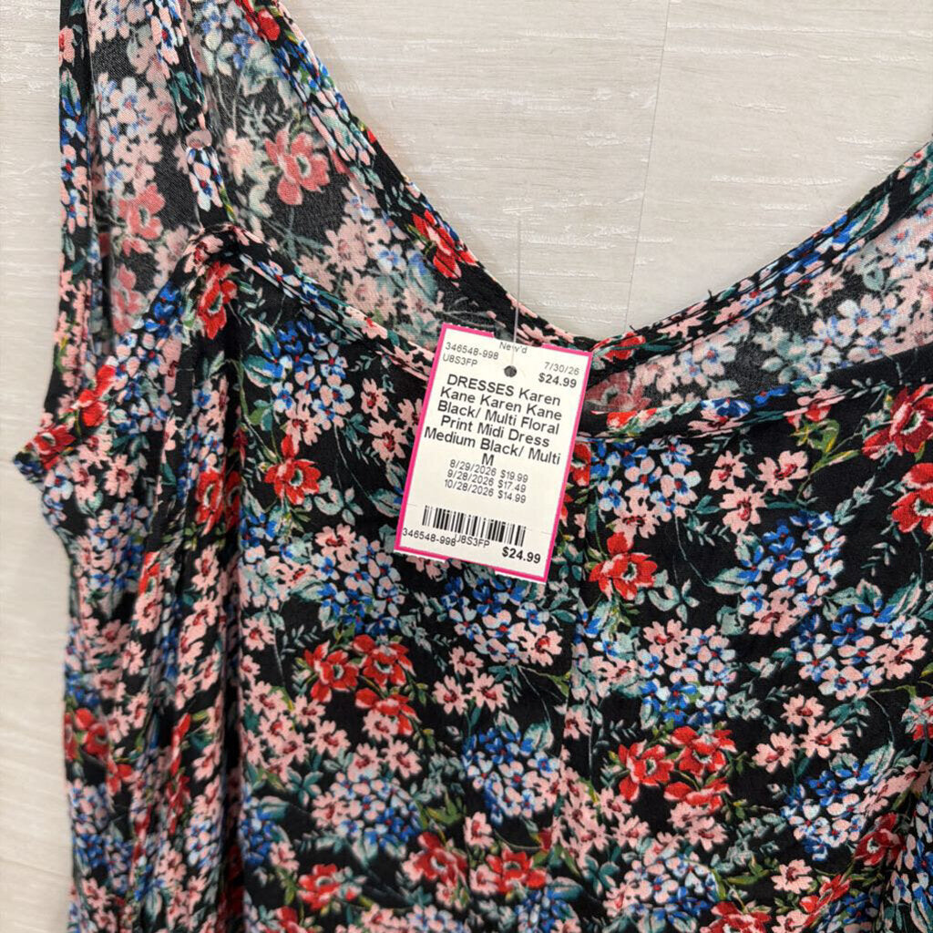 Karen Kane Black/ Multi Floral Print Midi Dress Medium
