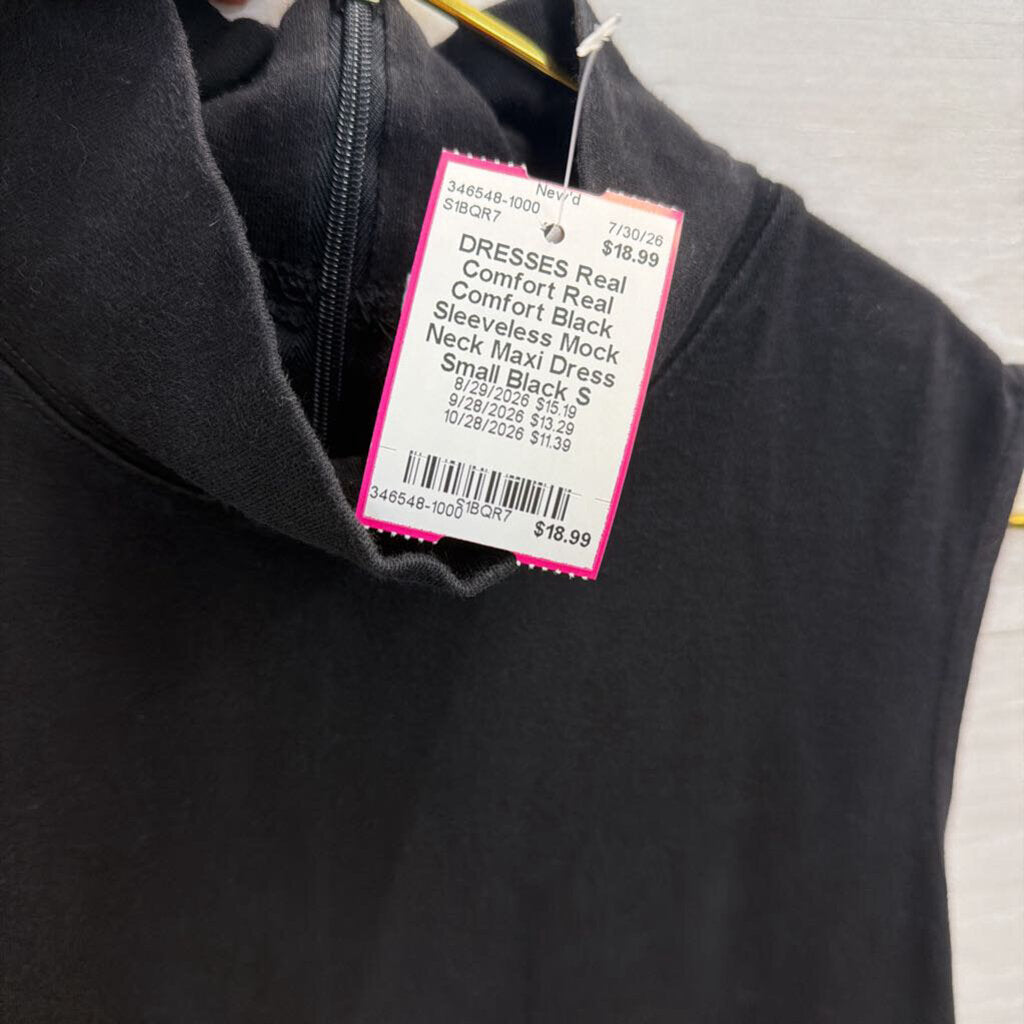 Real Comfort Black Sleeveless Mock Neck Maxi Dress Small