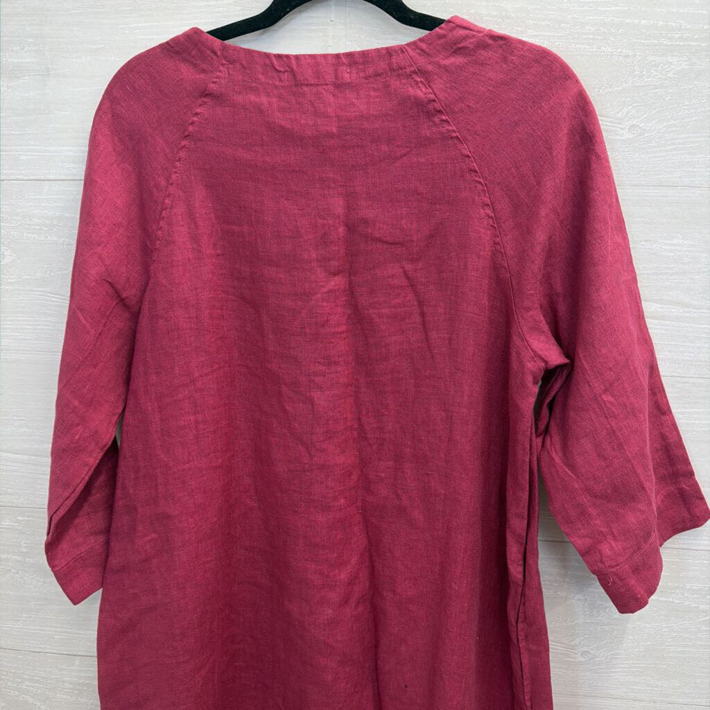 Cut Loose Purple 100% Linen Long Sleeve Shift Dress Small