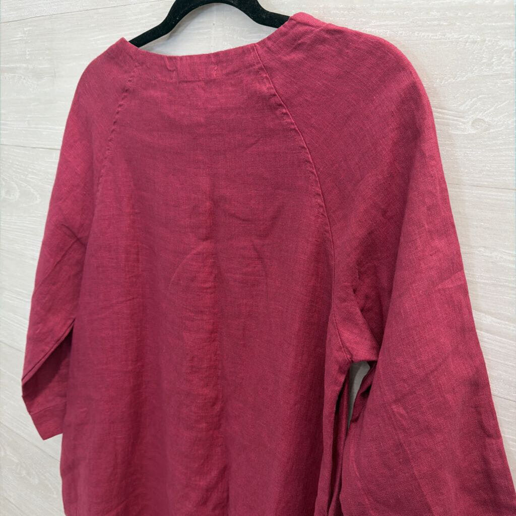 Cut Loose Purple 100% Linen Long Sleeve Shift Dress Small