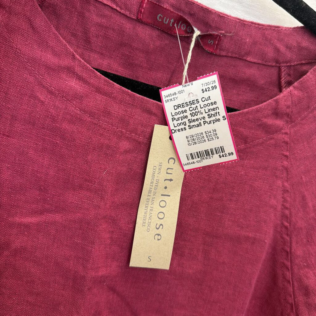 Cut Loose Purple 100% Linen Long Sleeve Shift Dress Small