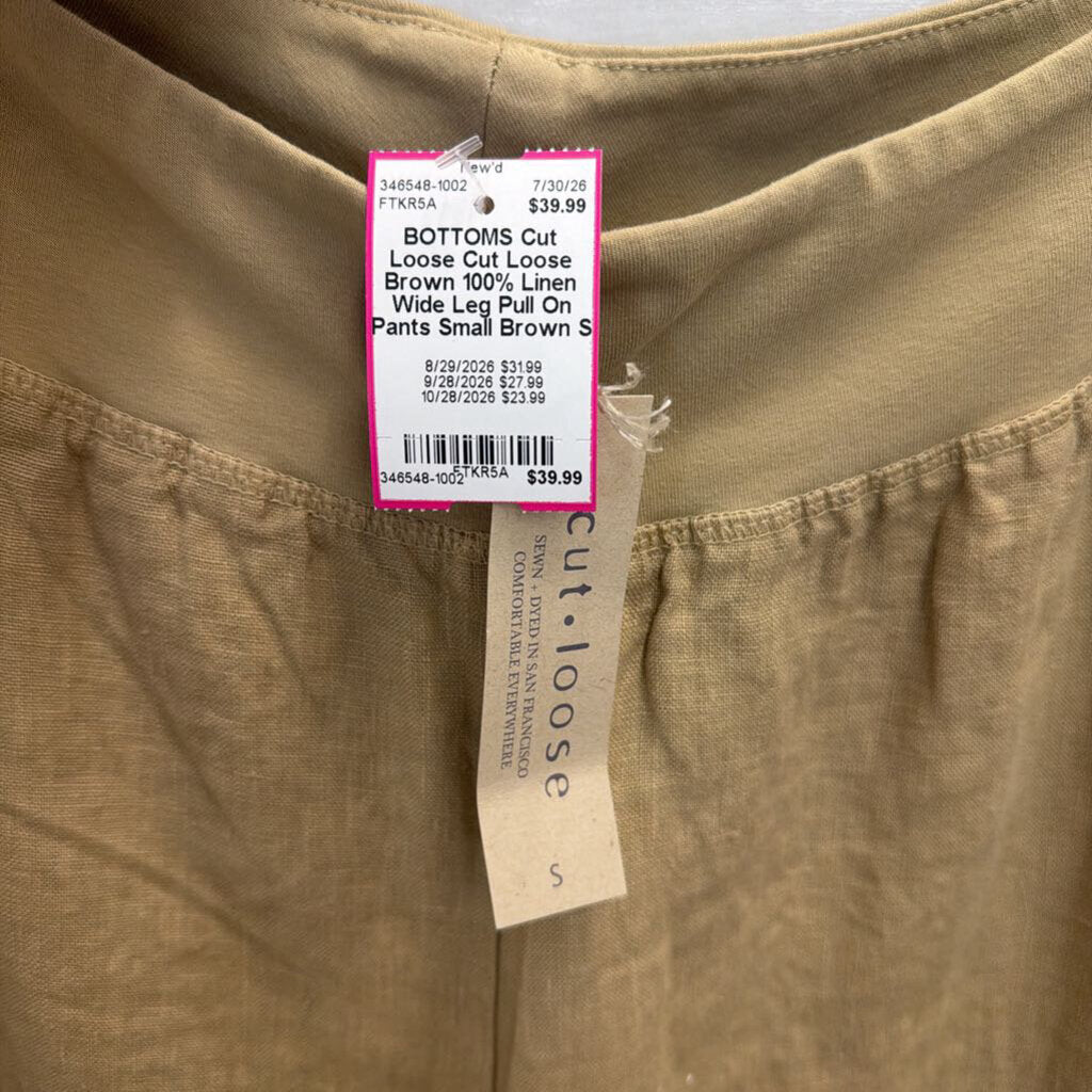 Cut Loose Brown 100% Linen Wide Leg Pull On Pants Small