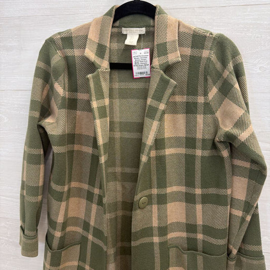 Christian Siriano Green/ Beige Plaid Knit Blazer Sweater Small