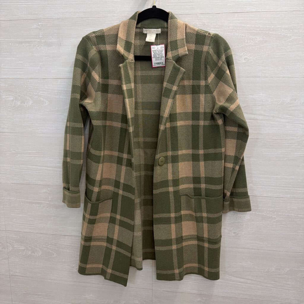 Christian Siriano Green/ Beige Plaid Knit Blazer Sweater Small