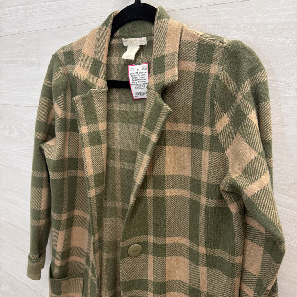 Christian Siriano Green/ Beige Plaid Knit Blazer Sweater Small