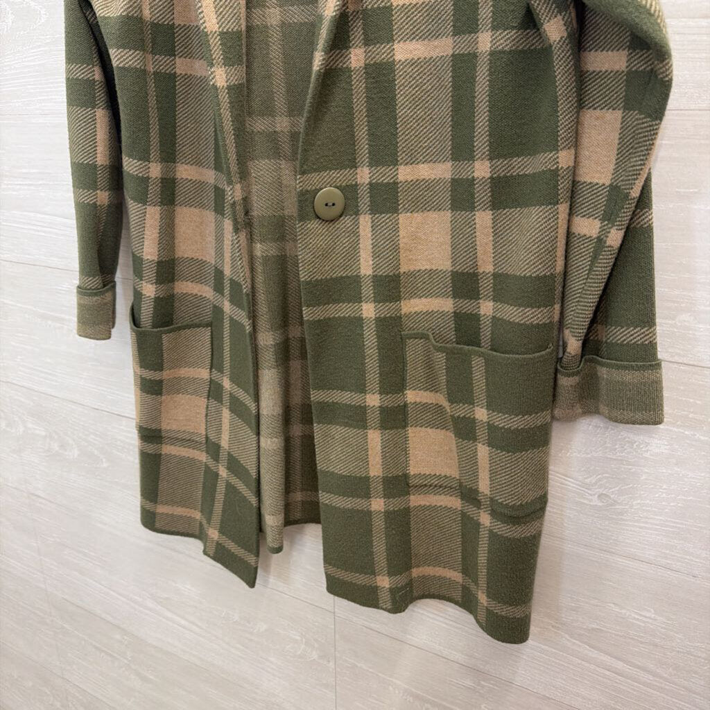 Christian Siriano Green/ Beige Plaid Knit Blazer Sweater Small