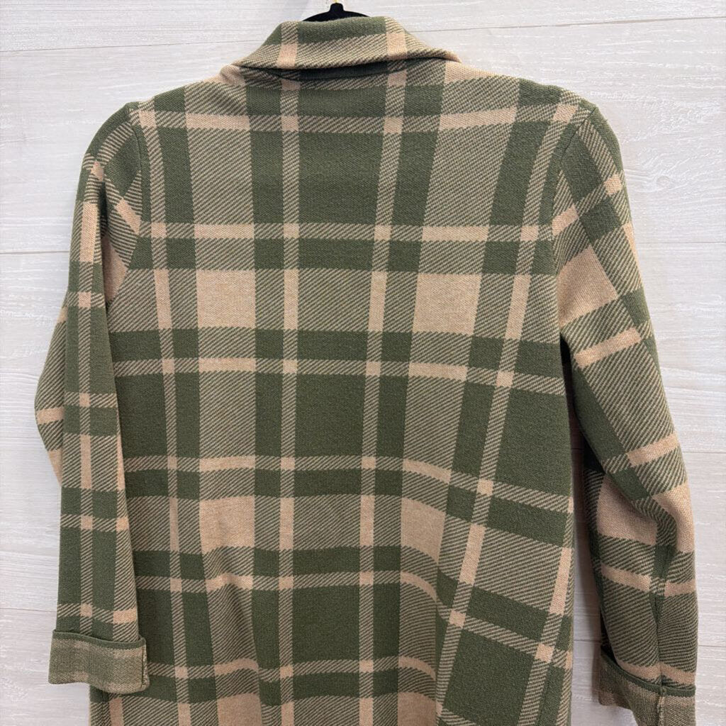 Christian Siriano Green/ Beige Plaid Knit Blazer Sweater Small