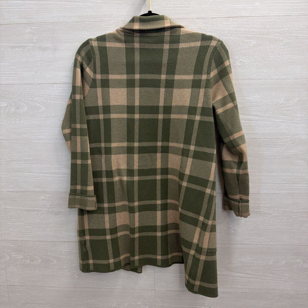Christian Siriano Green/ Beige Plaid Knit Blazer Sweater Small