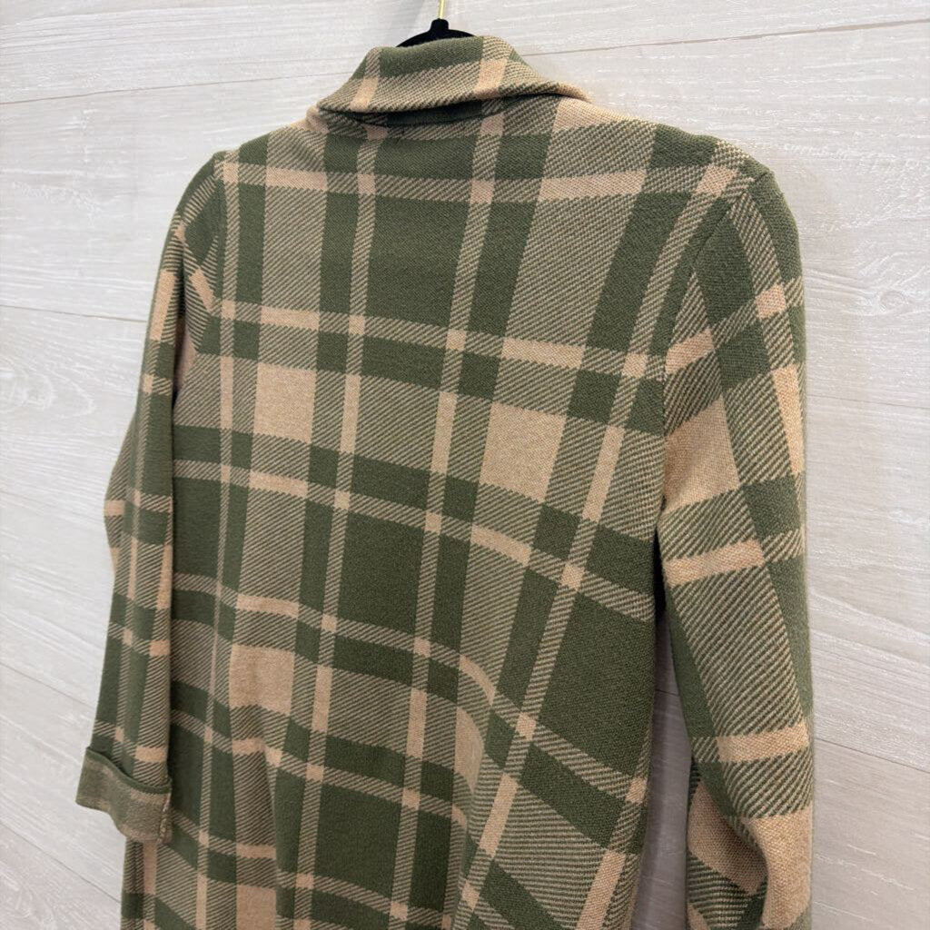Christian Siriano Green/ Beige Plaid Knit Blazer Sweater Small