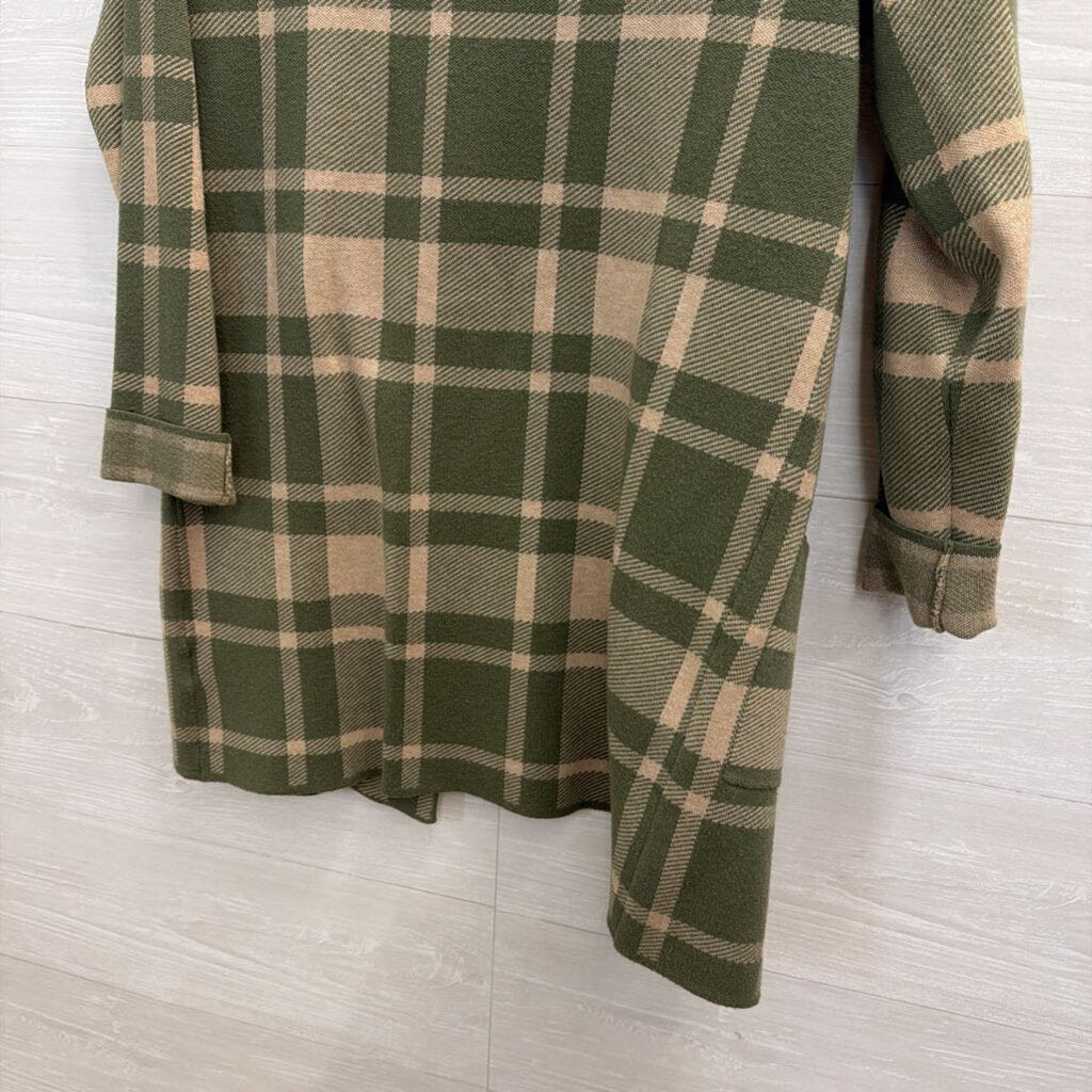 Christian Siriano Green/ Beige Plaid Knit Blazer Sweater Small