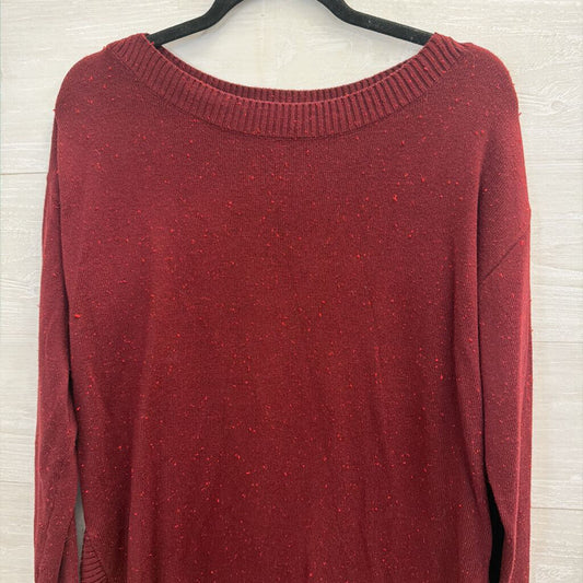 Loft Burgundy Speckled Knit Long Sleeve Sweater Top Medium