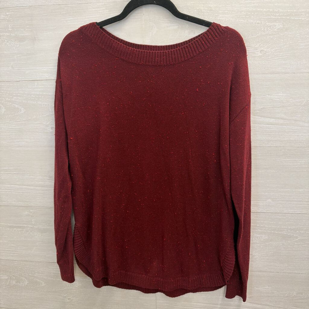 Loft Burgundy Speckled Knit Long Sleeve Sweater Top Medium