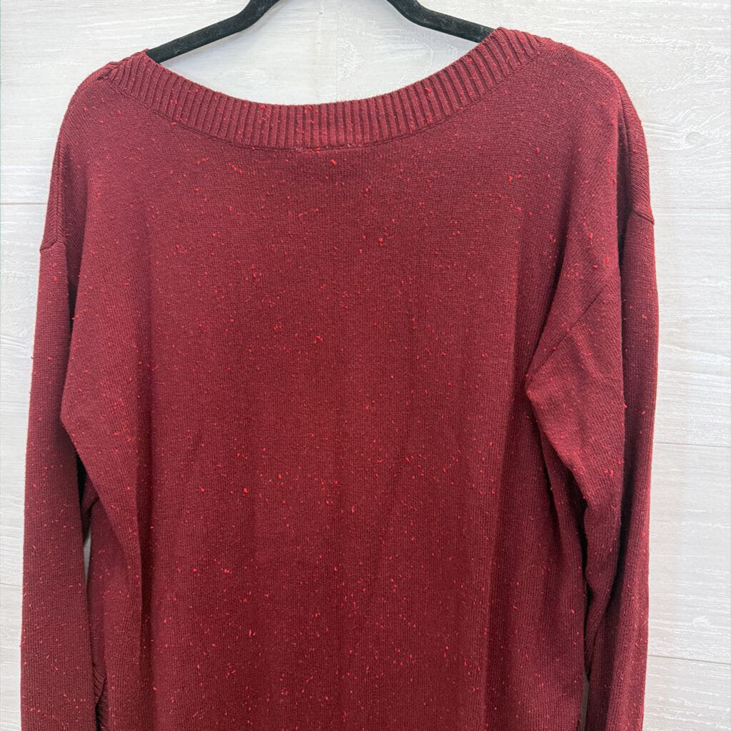 Loft Burgundy Speckled Knit Long Sleeve Sweater Top Medium