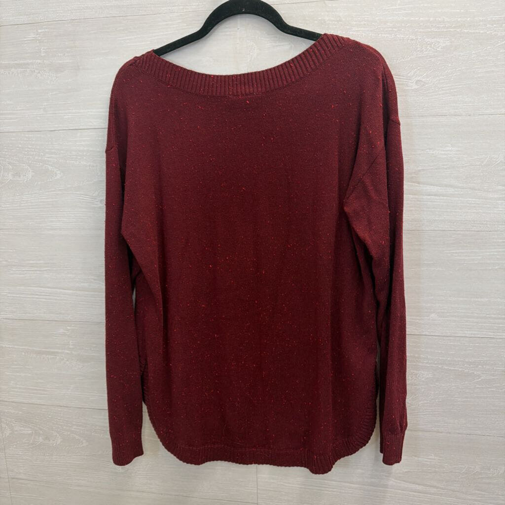 Loft Burgundy Speckled Knit Long Sleeve Sweater Top Medium
