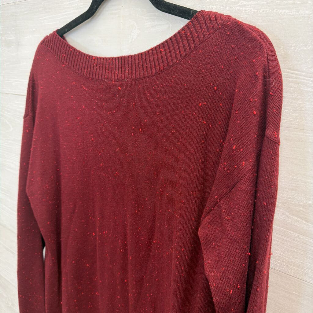 Loft Burgundy Speckled Knit Long Sleeve Sweater Top Medium