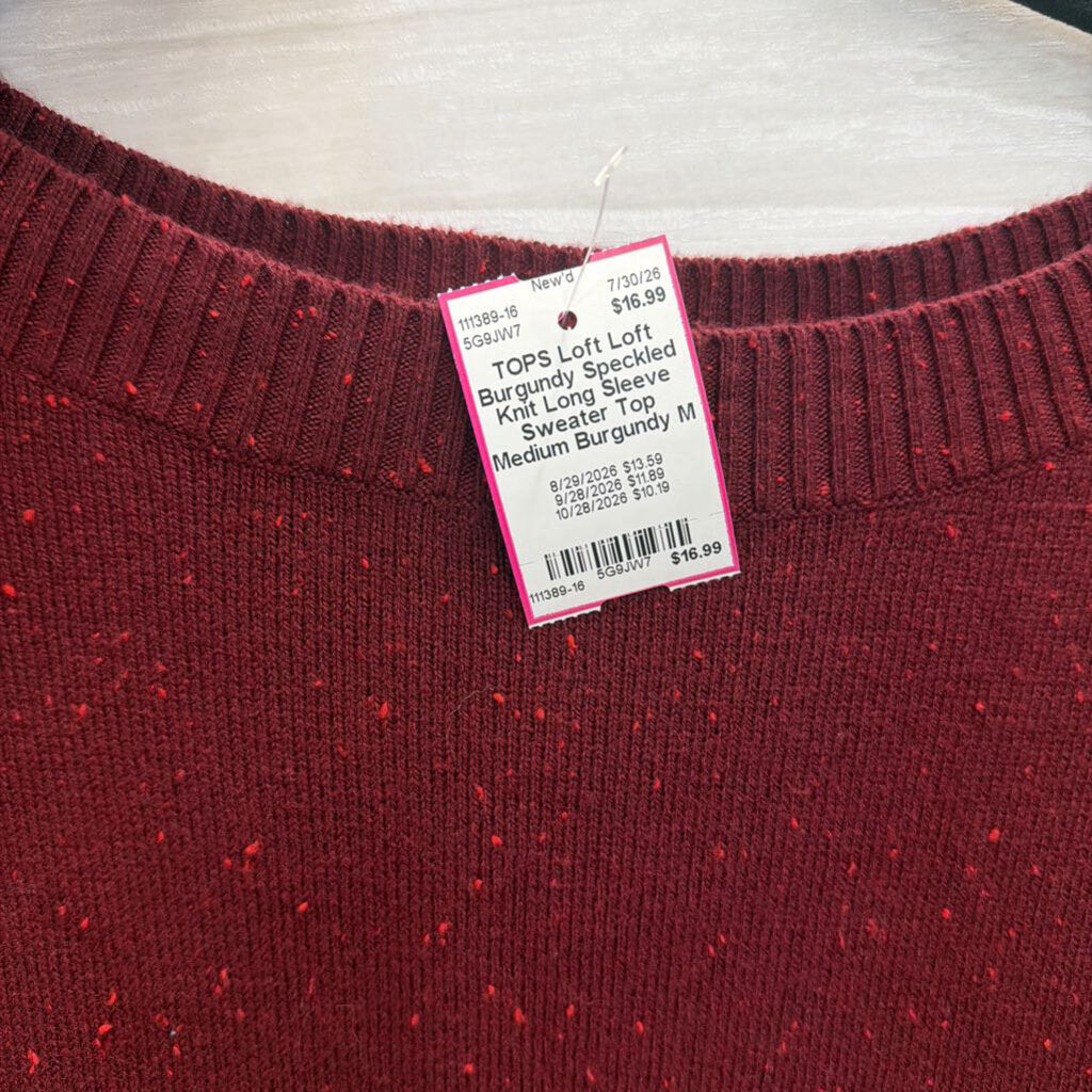 Loft Burgundy Speckled Knit Long Sleeve Sweater Top Medium